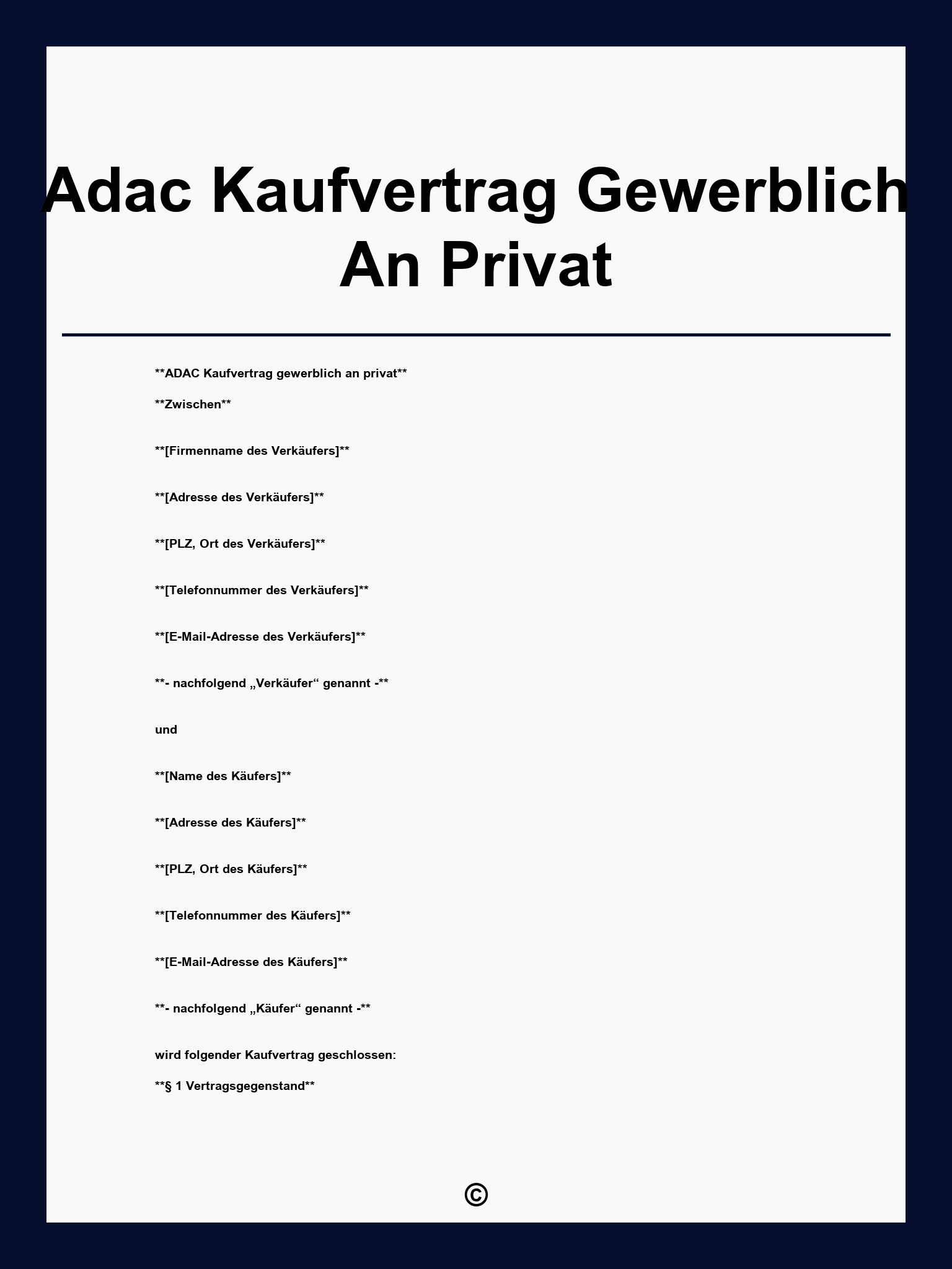 Adac Kaufvertrag Gewerblich An Privat