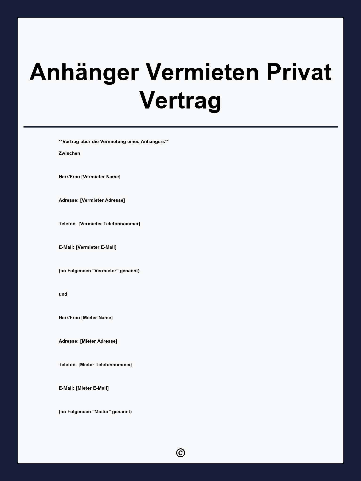 Anhänger Vermieten Privat Vertrag
