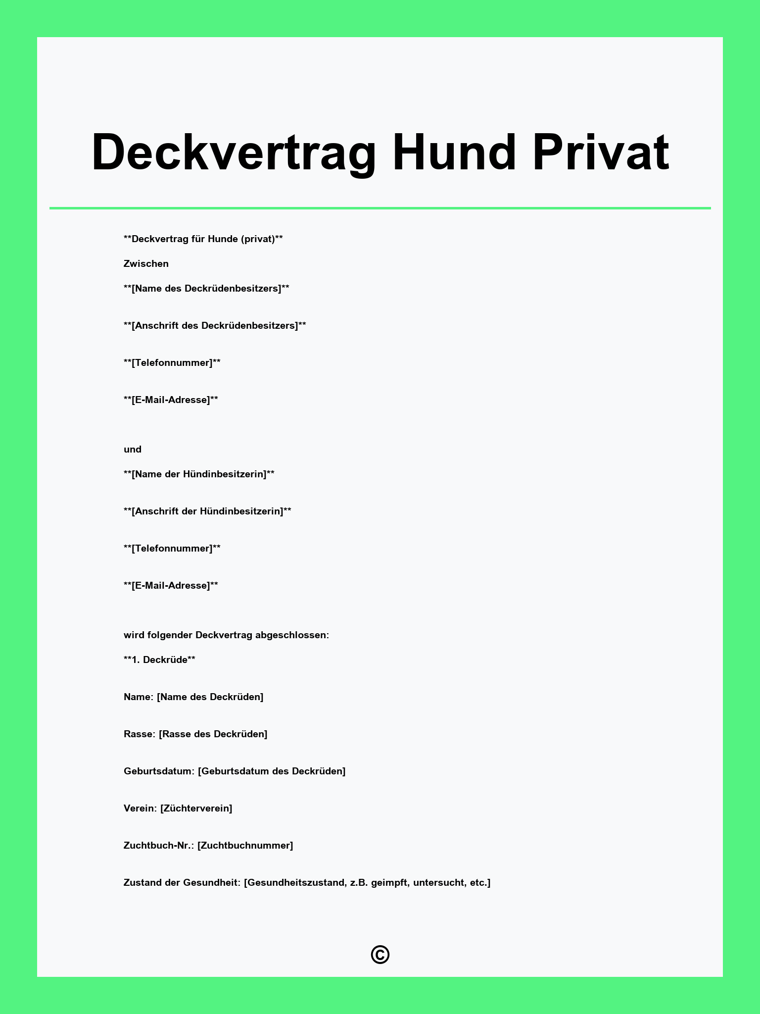 Deckvertrag Hund Privat