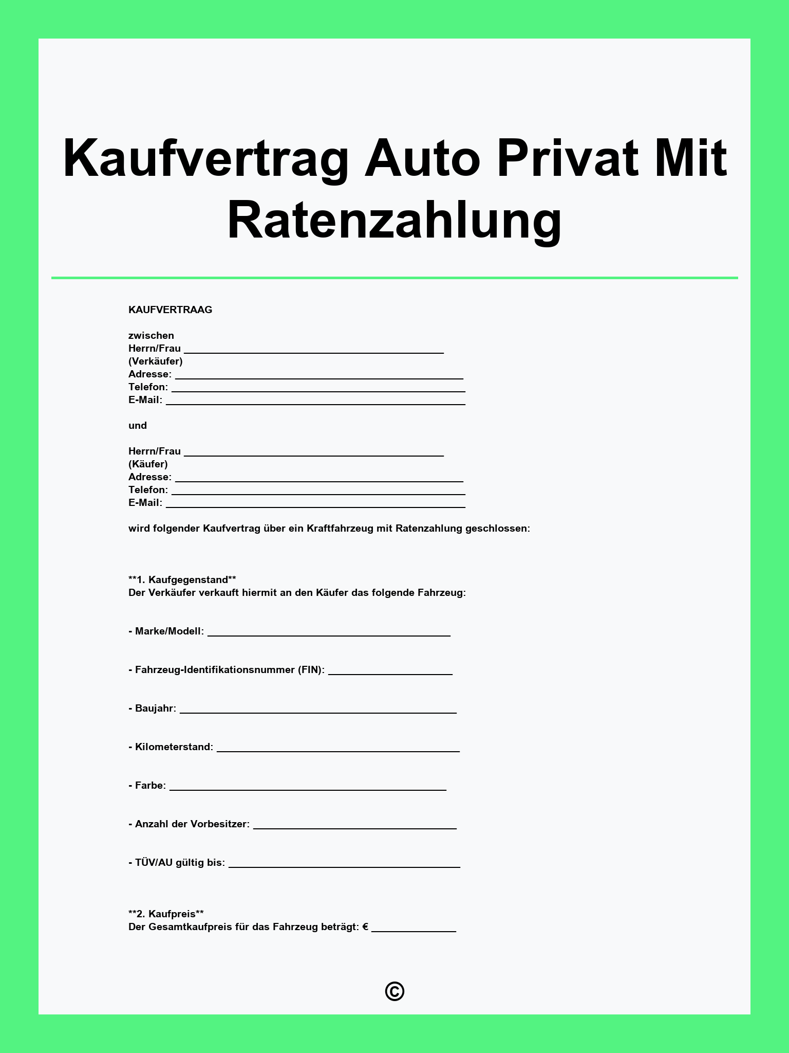 Kaufvertrag Auto Privat Mit Ratenzahlung