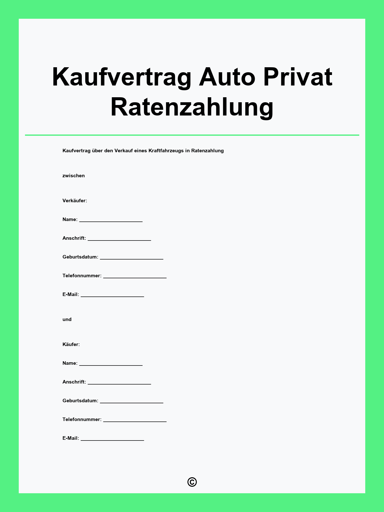Kaufvertrag Auto Privat Ratenzahlung