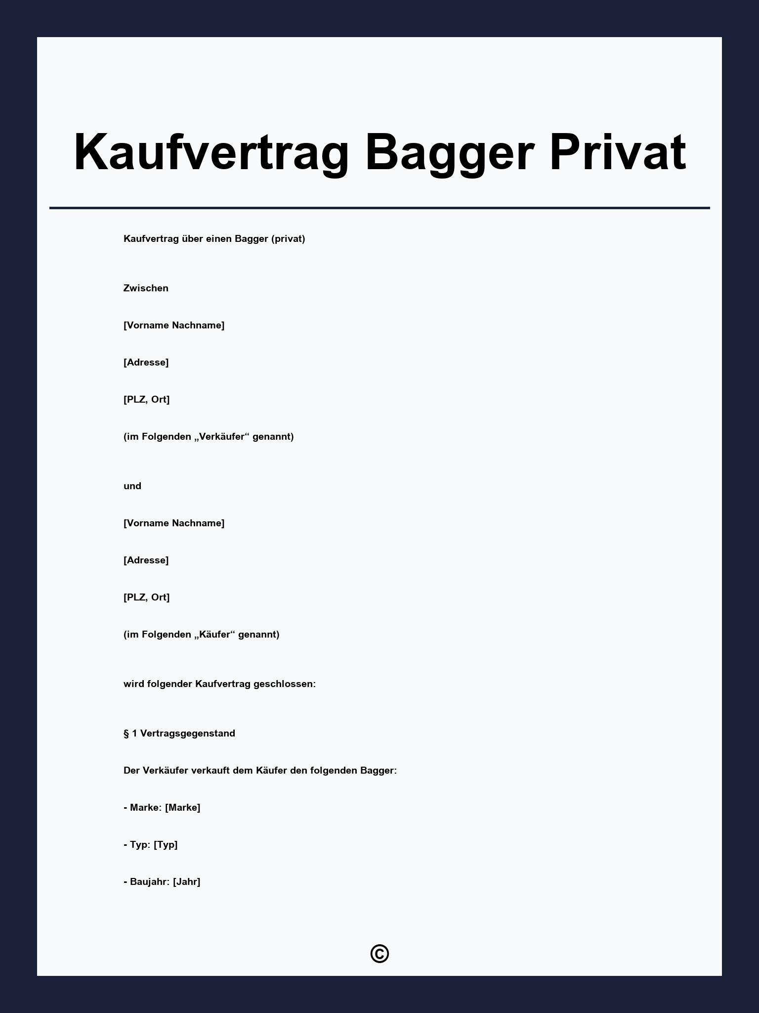 Kaufvertrag Bagger Privat