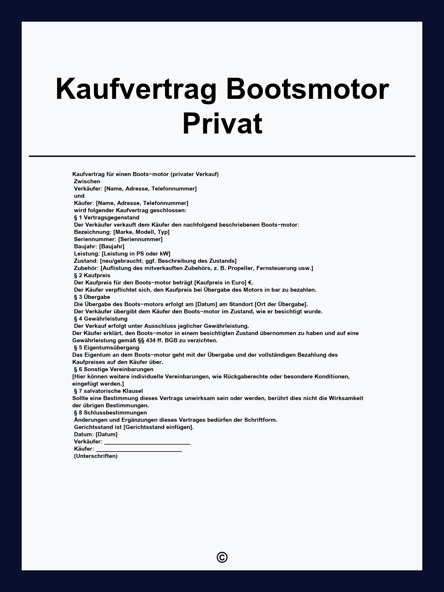 Kaufvertrag Bootsmotor Privat