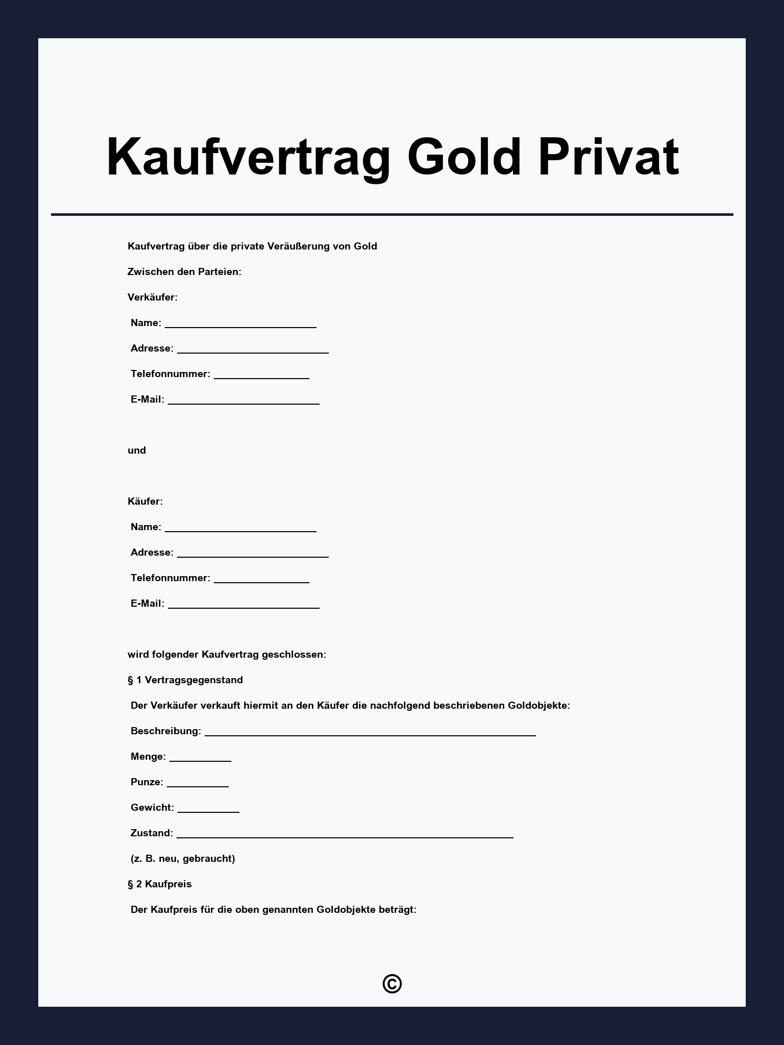 Kaufvertrag Gold Privat