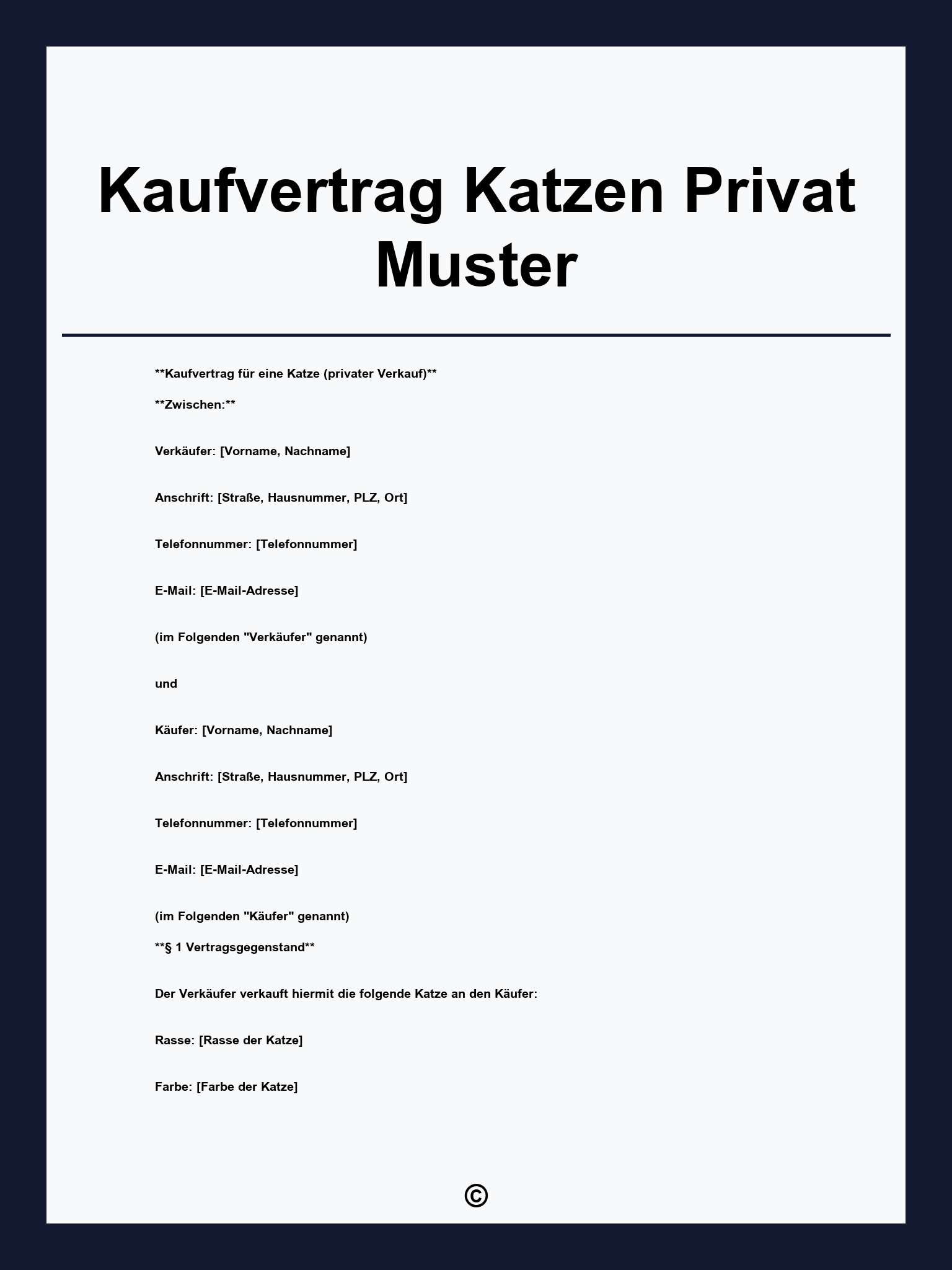 Kaufvertrag Katzen Privat Muster