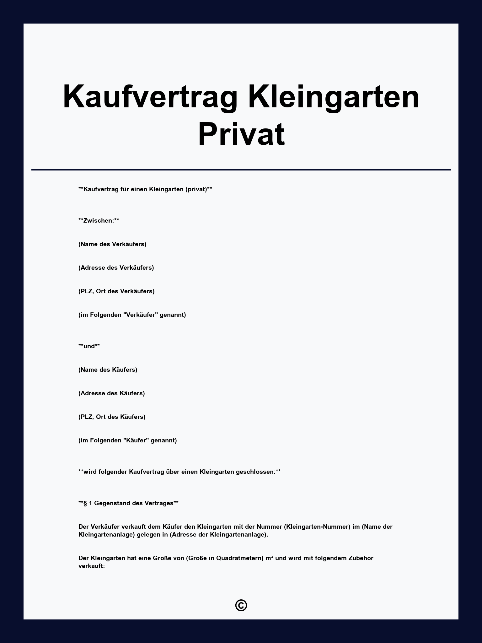 Kaufvertrag Kleingarten Privat