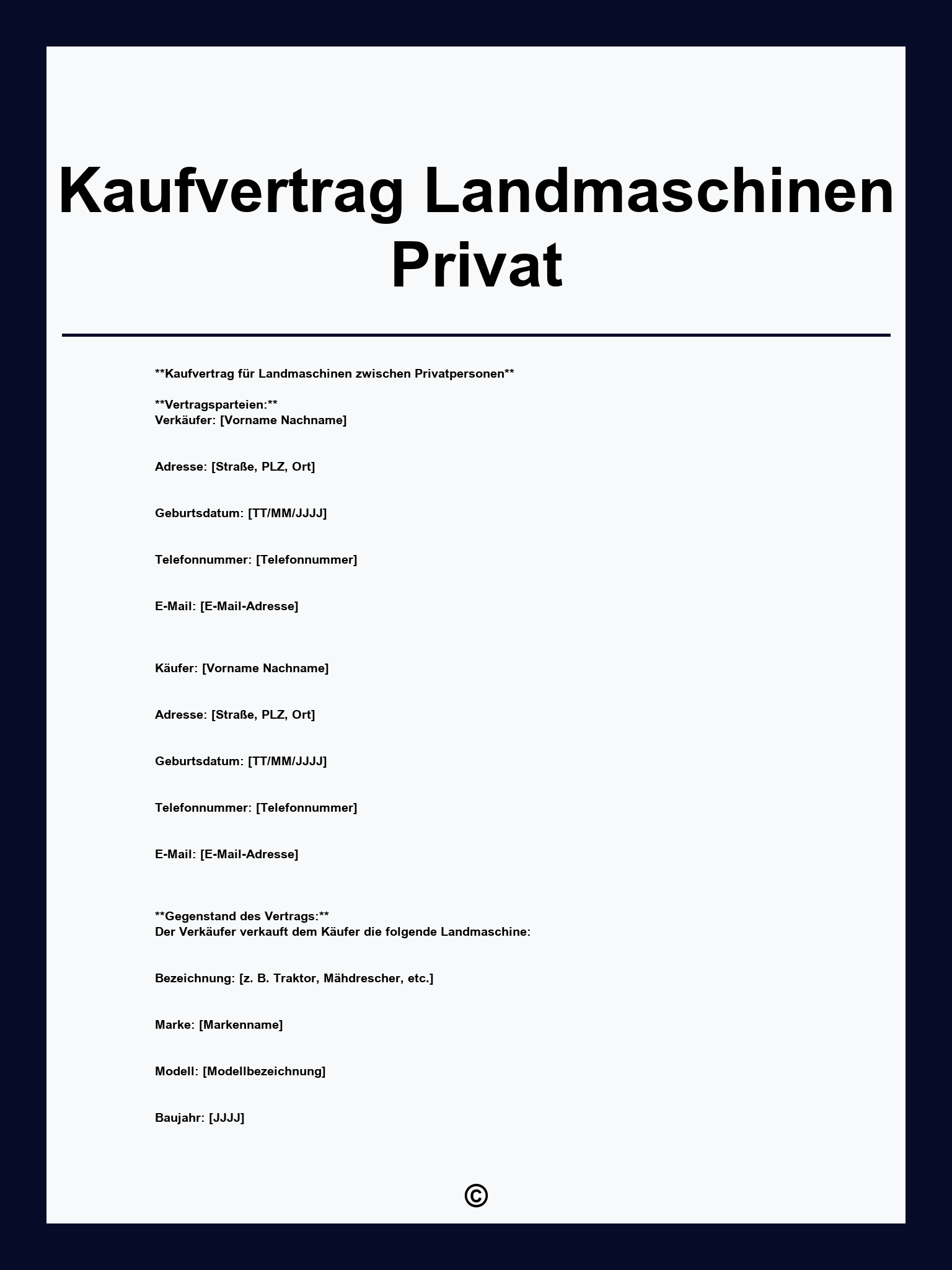 Kaufvertrag Landmaschinen Privat