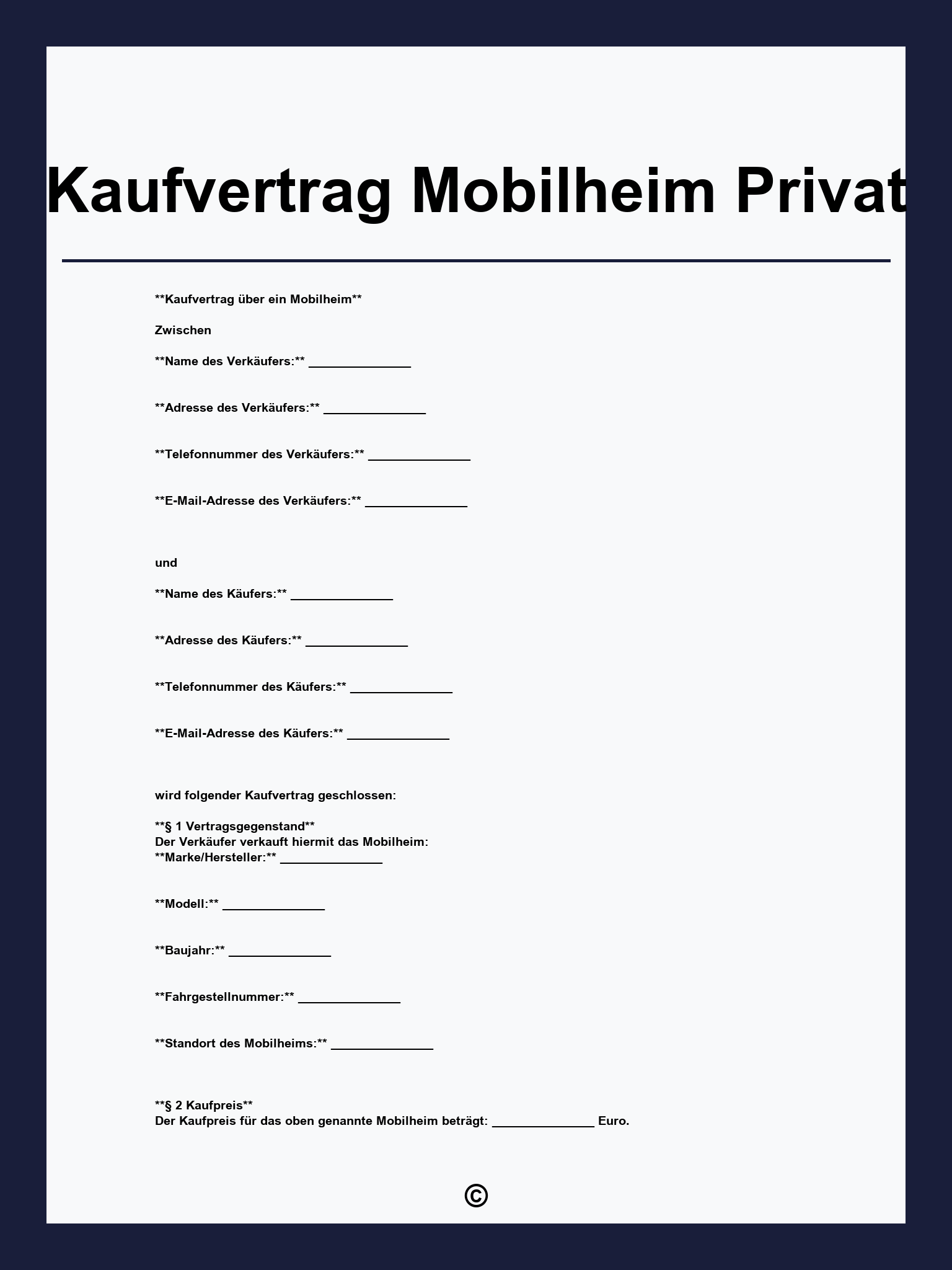 Kaufvertrag Mobilheim Privat