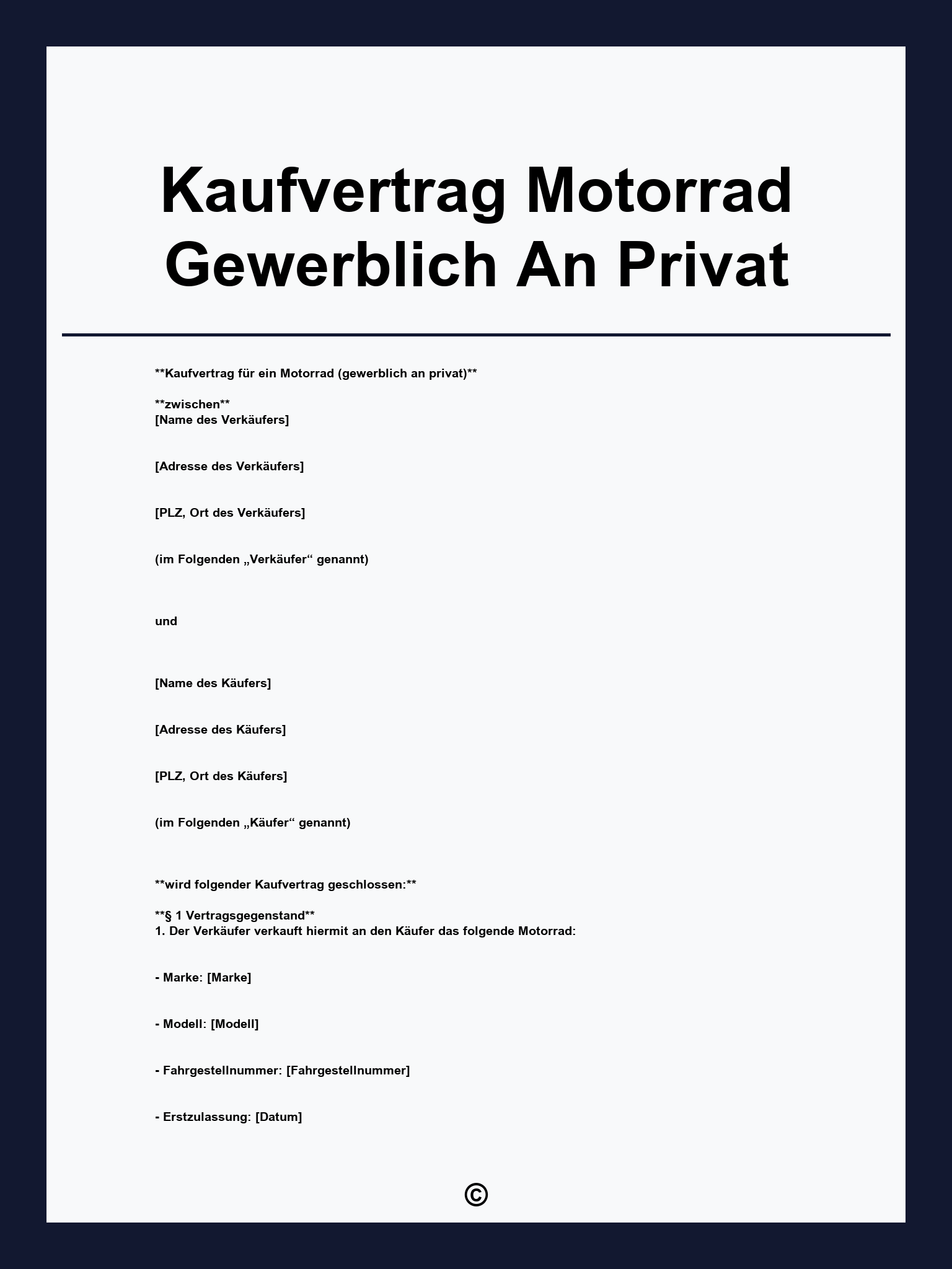Kaufvertrag Motorrad Gewerblich An Privat