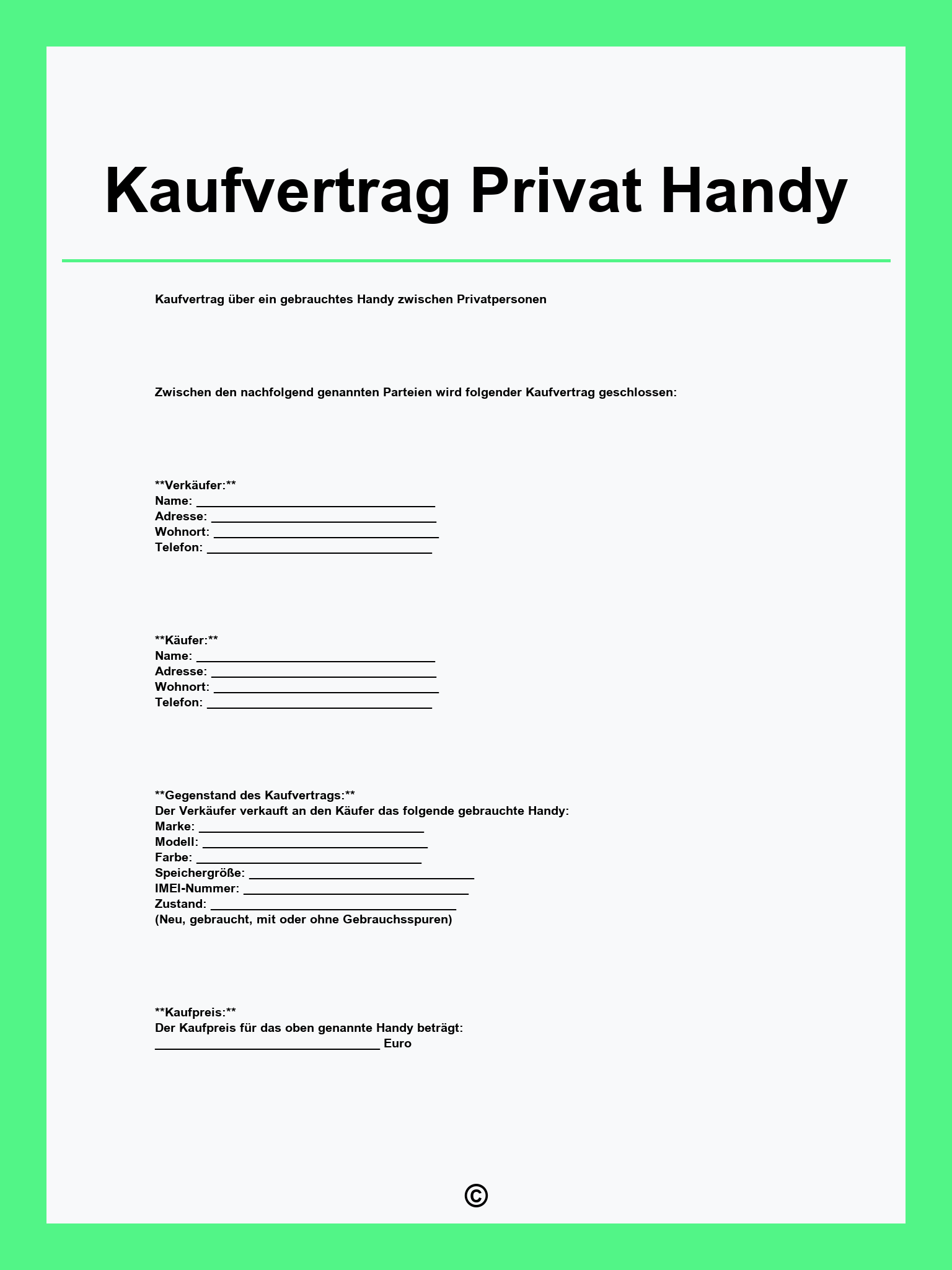 Kaufvertrag Privat Handy