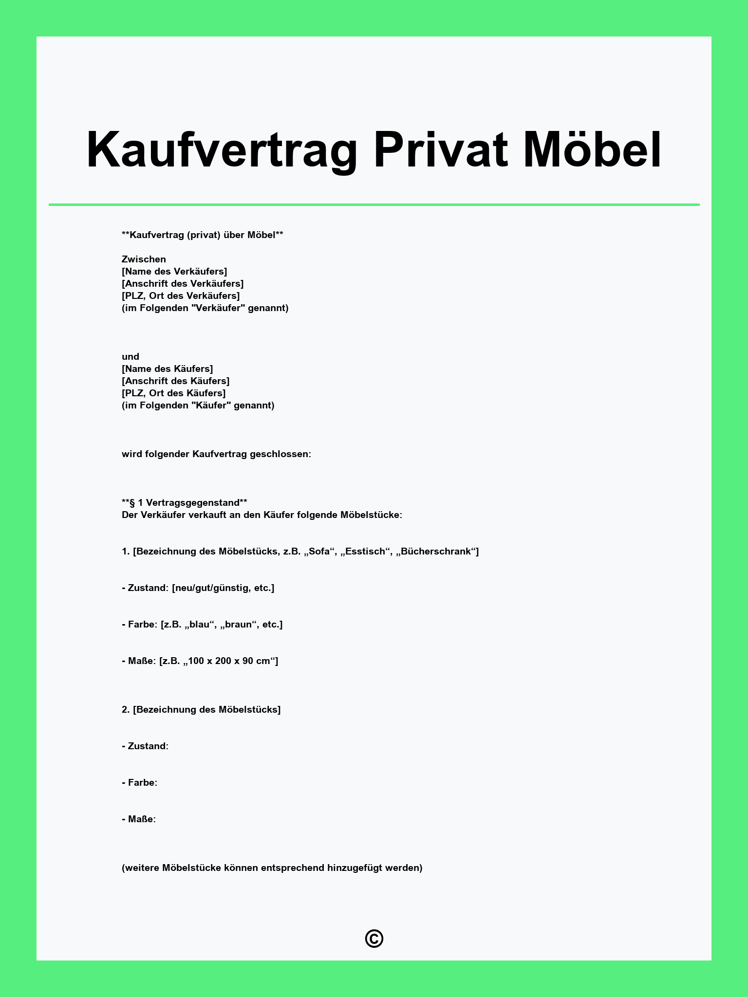 Kaufvertrag Privat Möbel