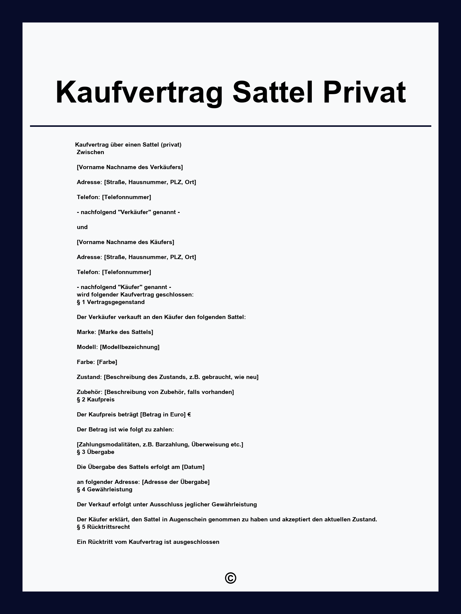 Kaufvertrag Sattel Privat