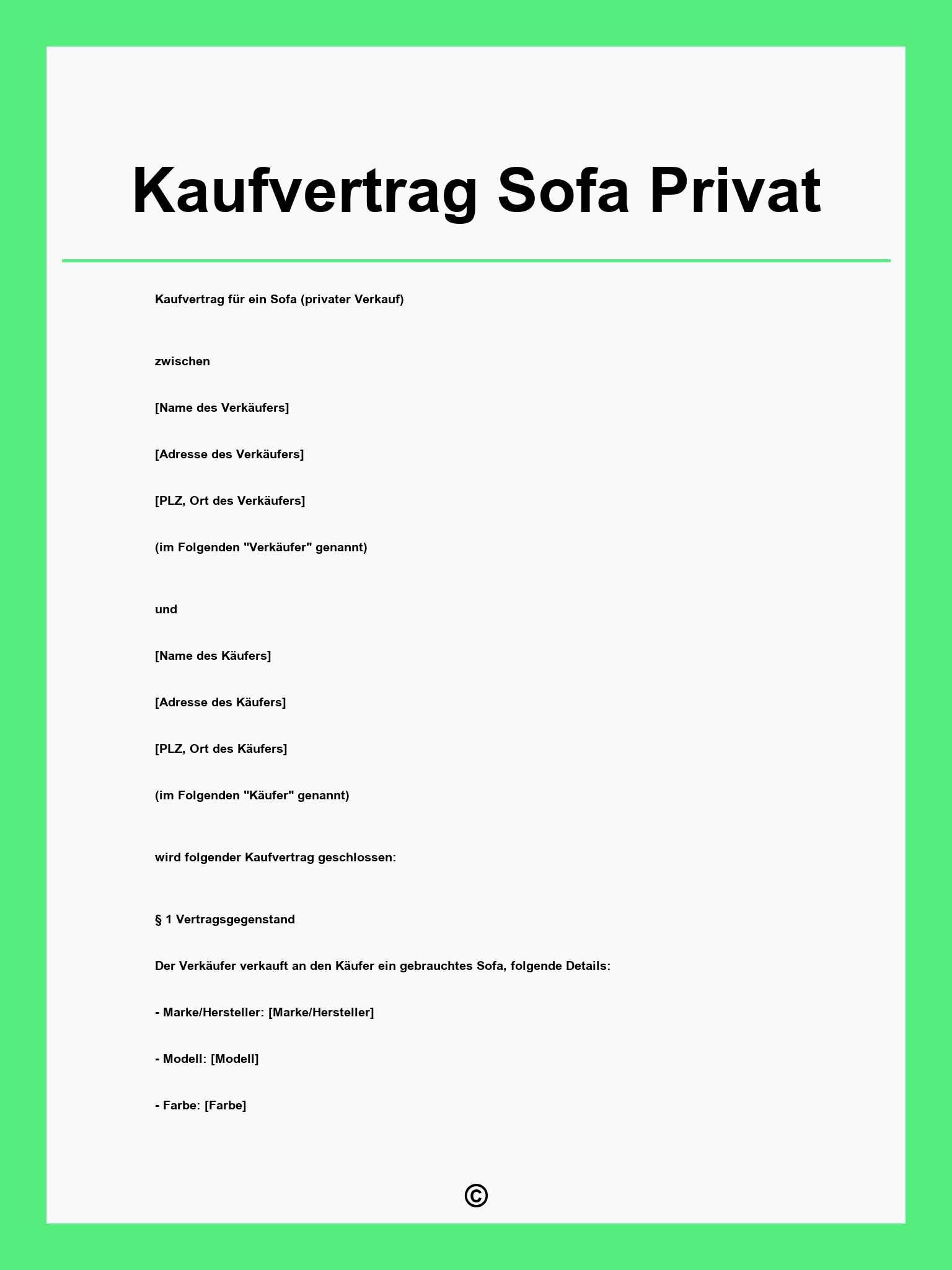 Kaufvertrag Sofa Privat