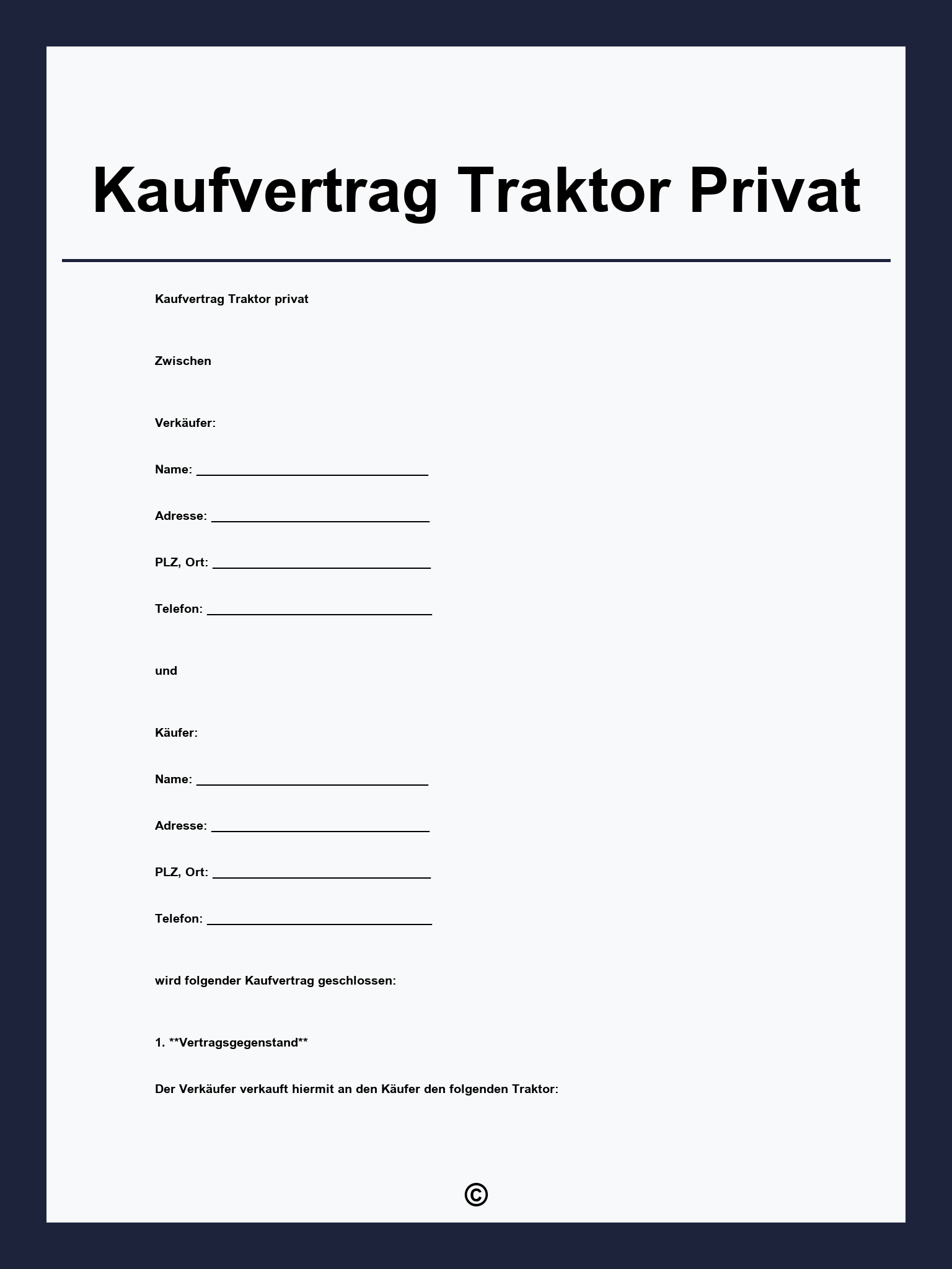 Kaufvertrag Traktor Privat