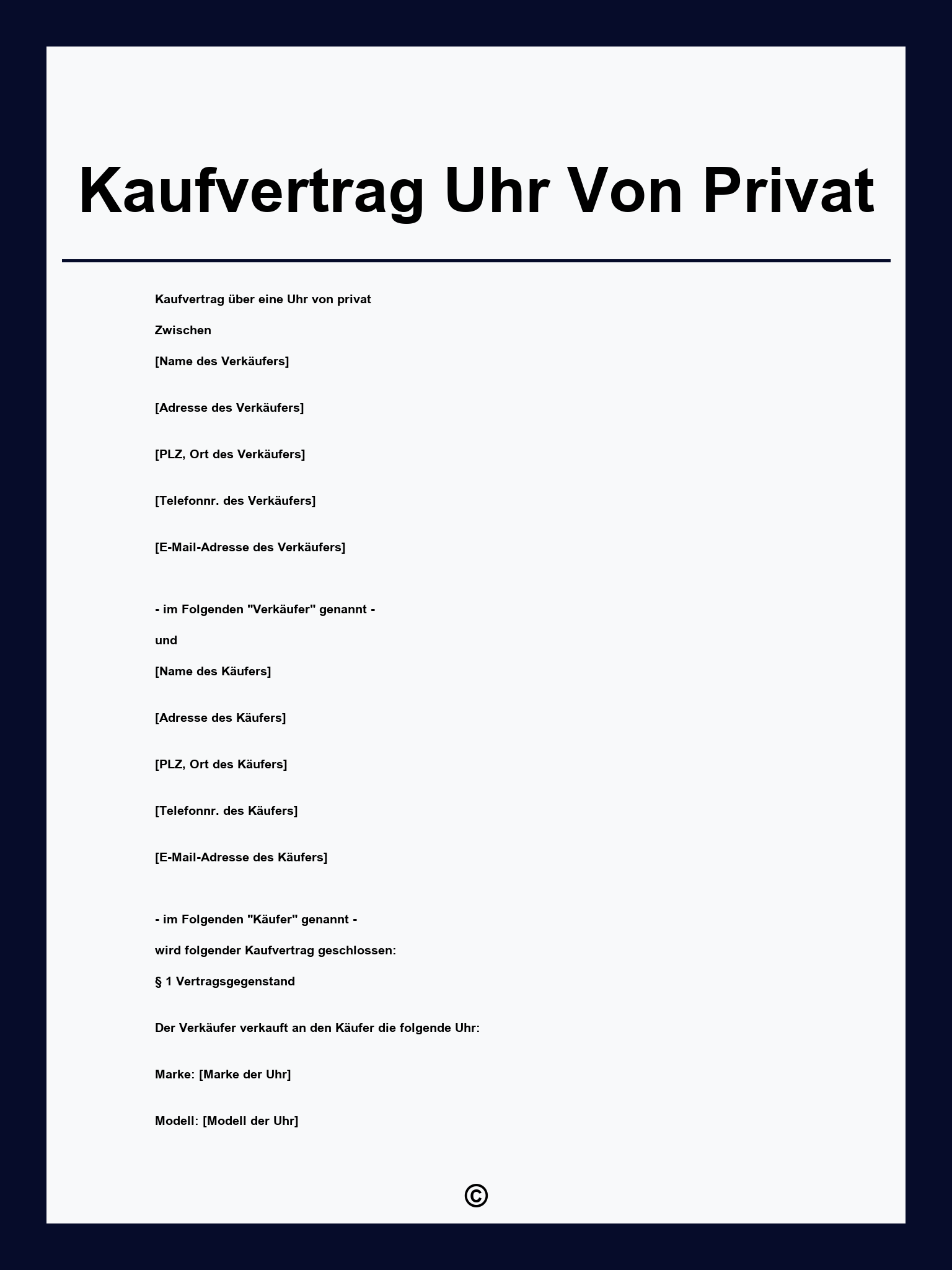 Kaufvertrag Uhr Von Privat