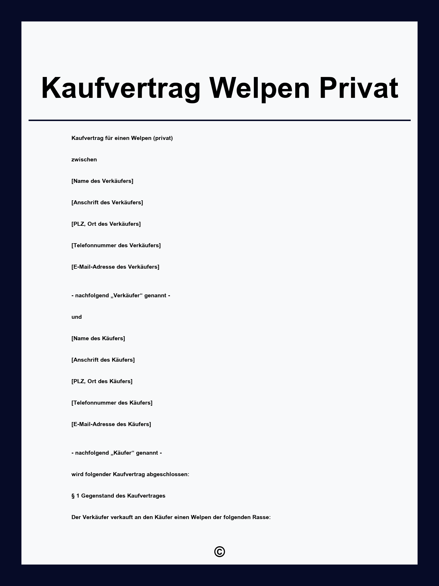 Kaufvertrag Welpen Privat