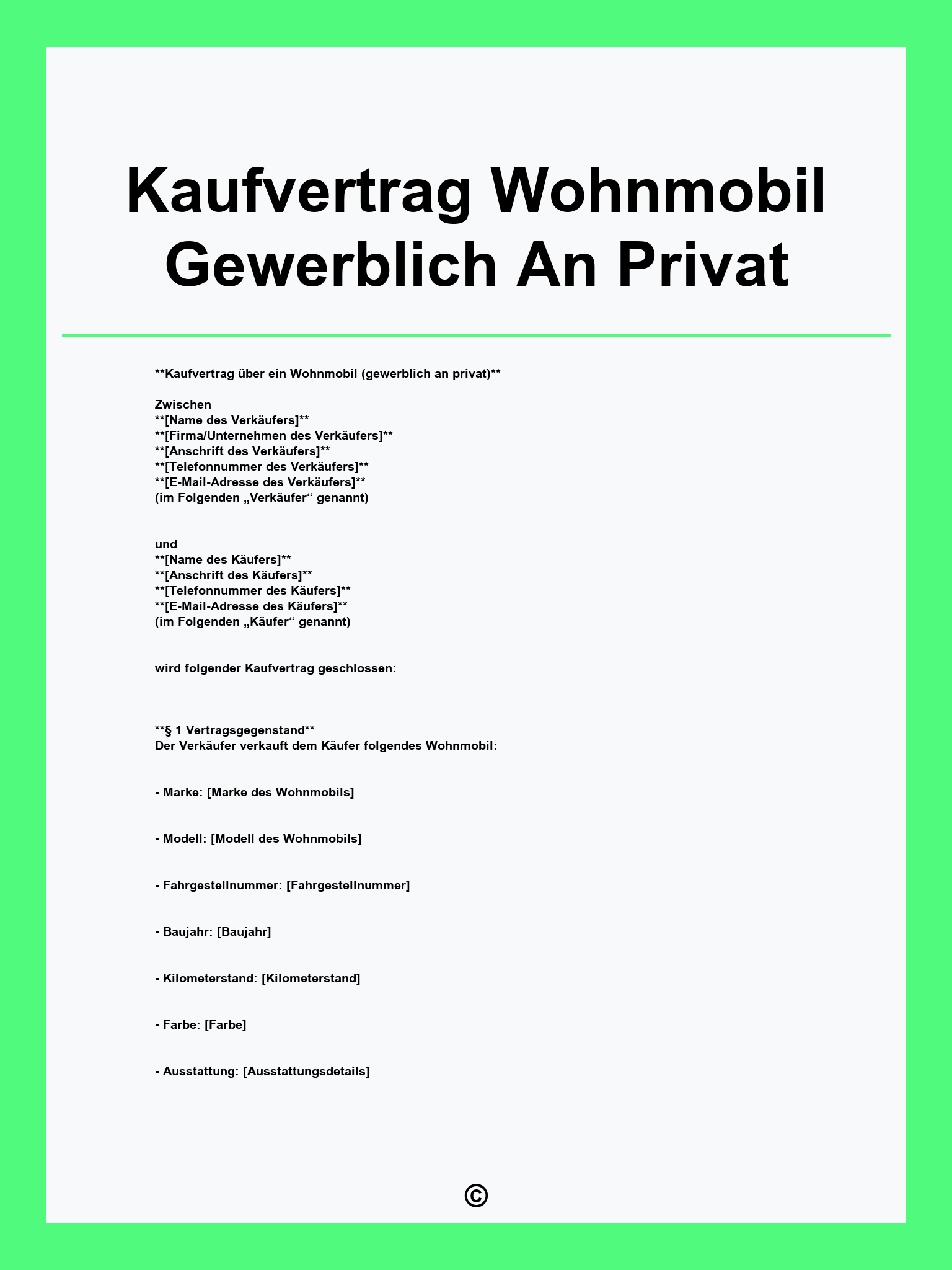 Kaufvertrag Wohnmobil Gewerblich An Privat
