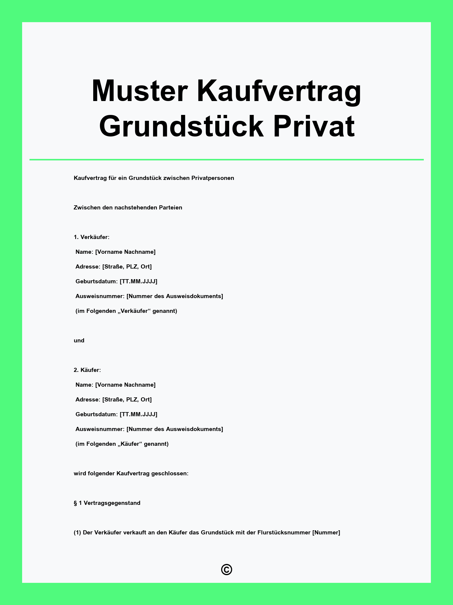 Muster Kaufvertrag Grundstück Privat