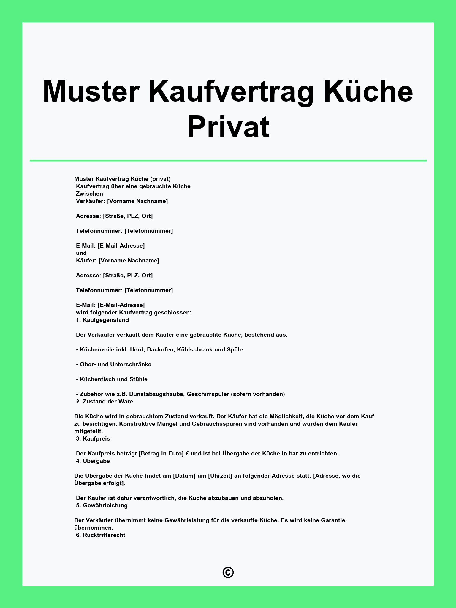 Muster Kaufvertrag Küche Privat