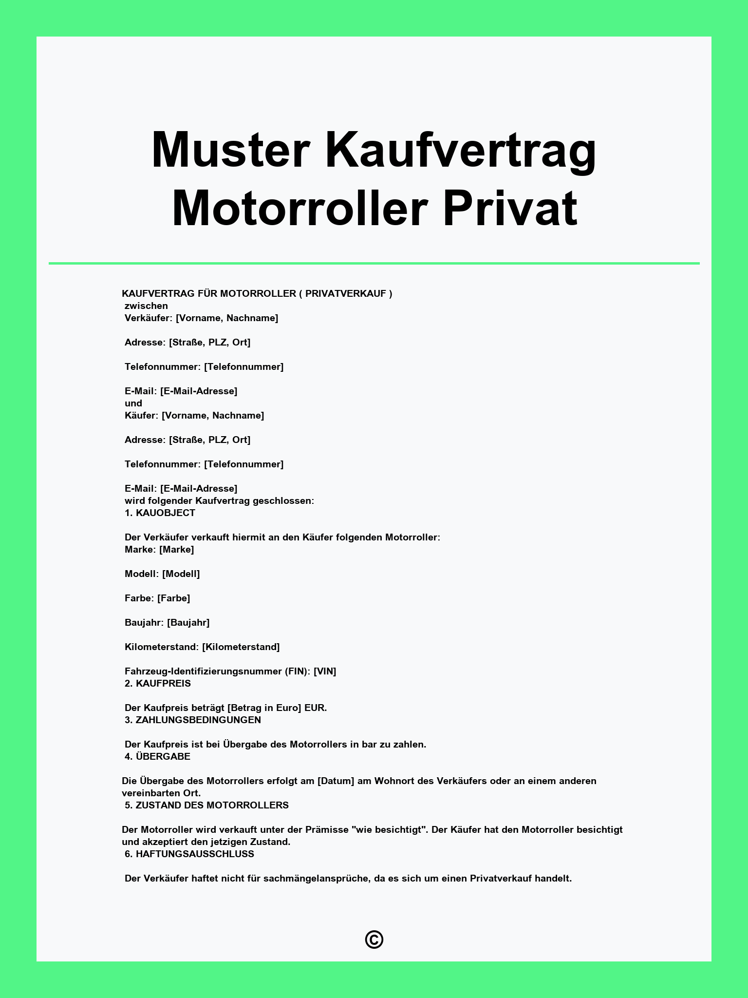 Muster Kaufvertrag Motorroller Privat
