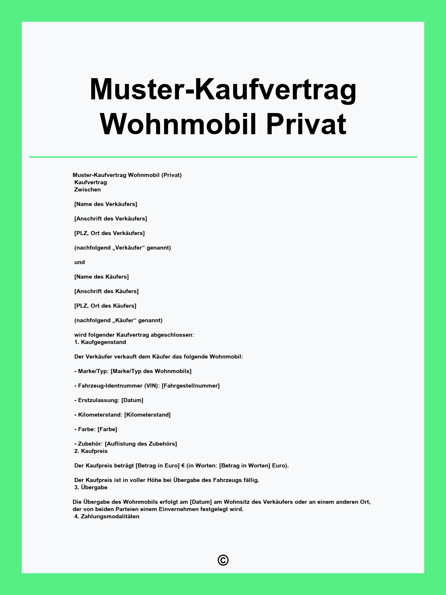 Muster-Kaufvertrag Wohnmobil Privat
