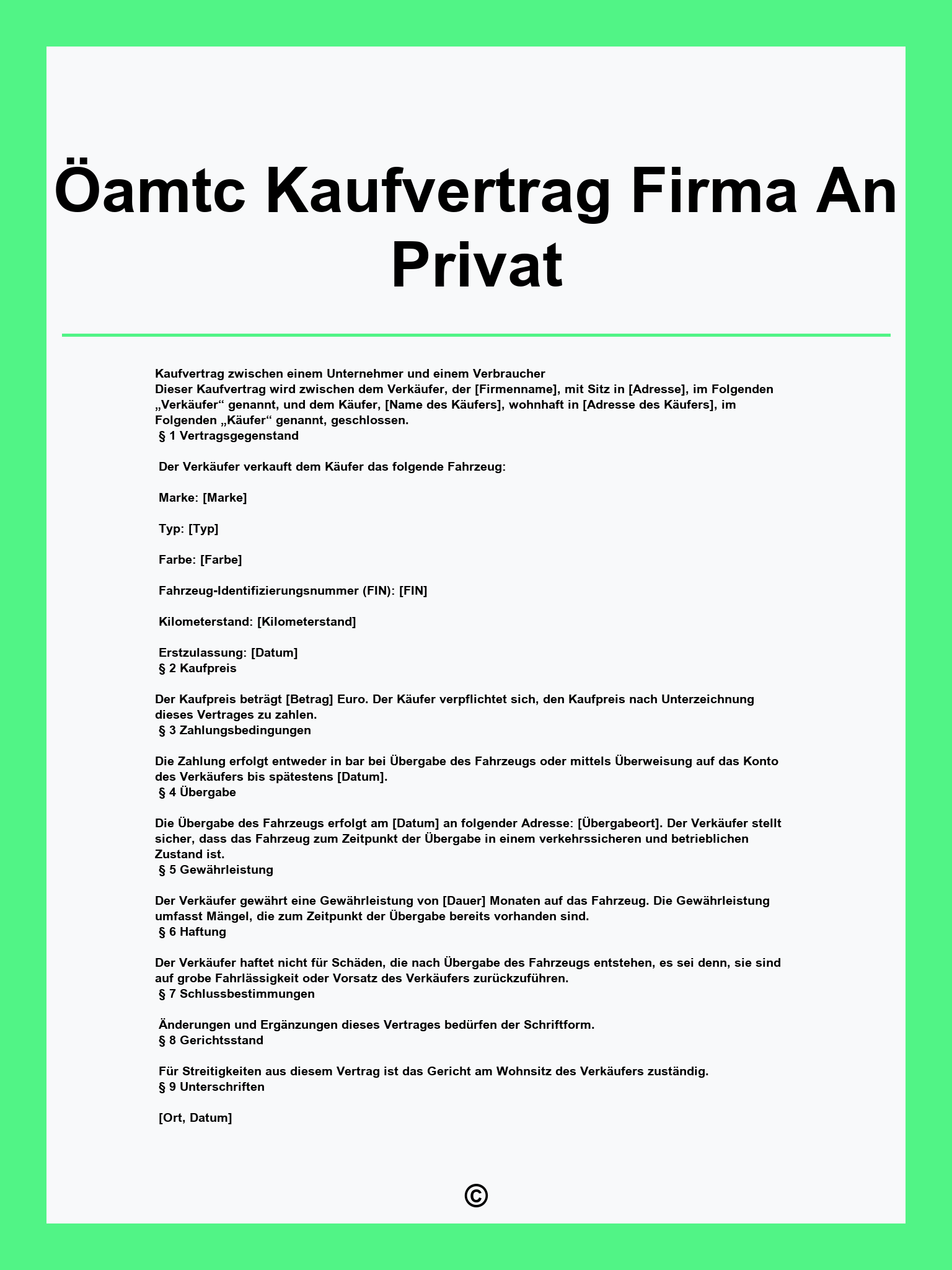 Öamtc Kaufvertrag Firma An Privat
