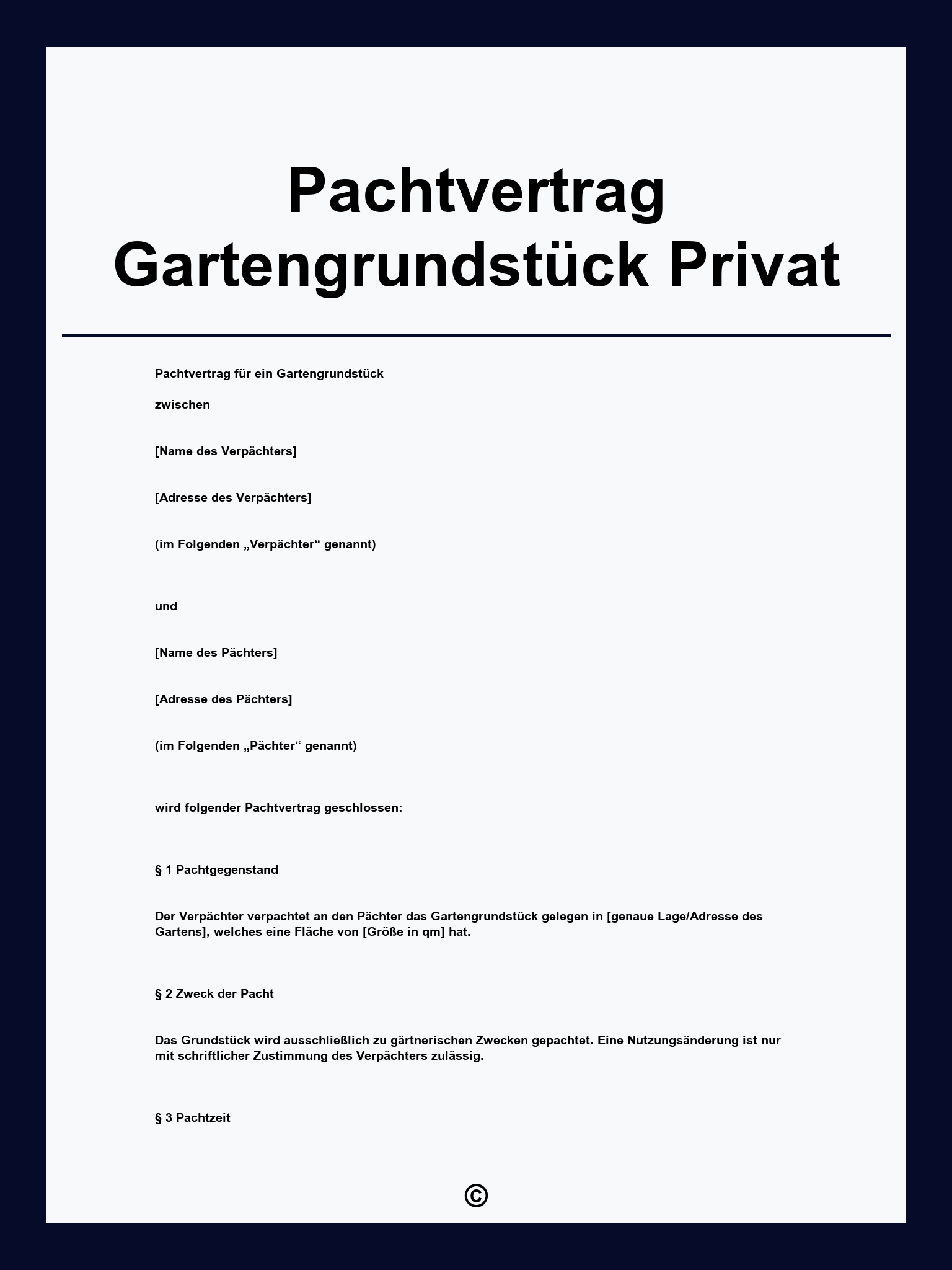 Pachtvertrag Gartengrundstück Privat