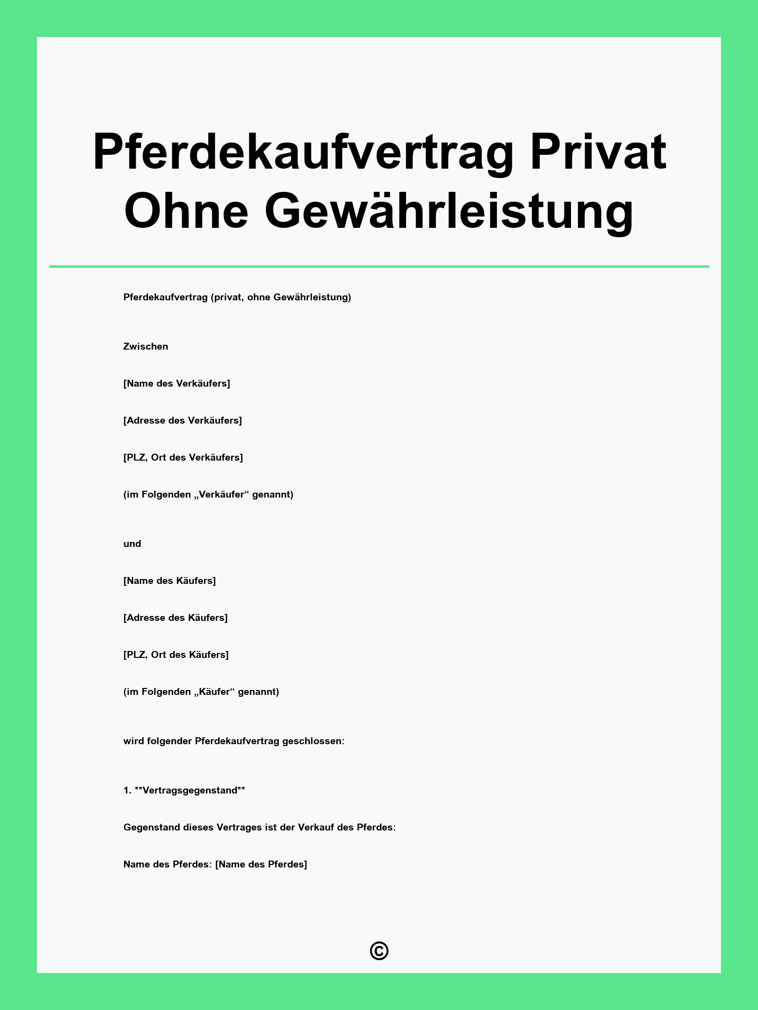 Pferdekaufvertrag Privat Ohne Gewährleistung