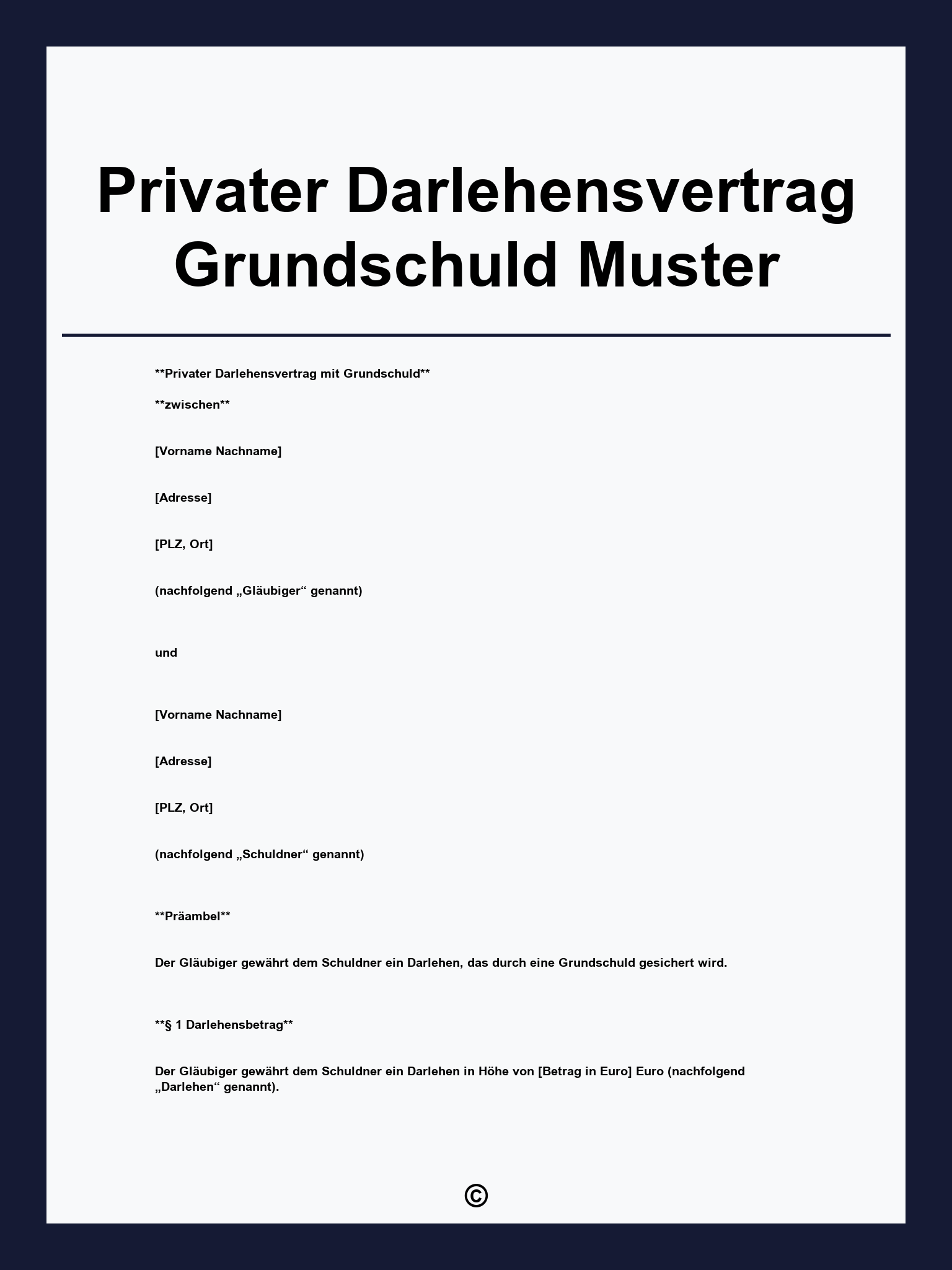Privater Darlehensvertrag Grundschuld Muster
