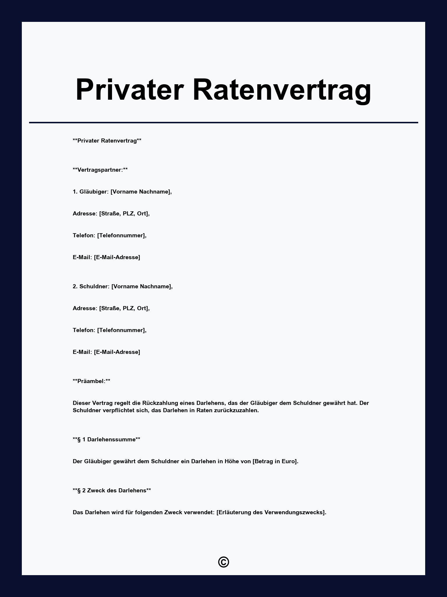 Privater Ratenvertrag