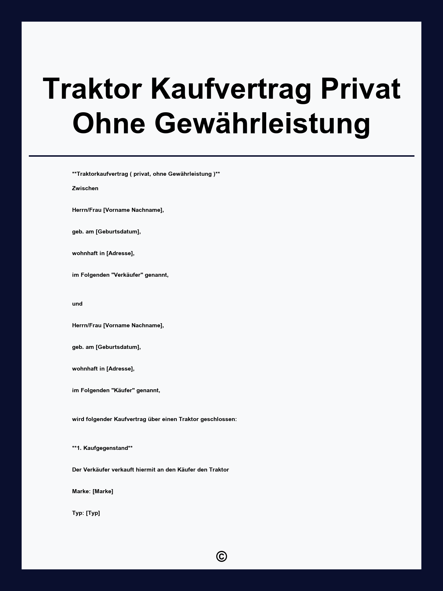 Traktor Kaufvertrag Privat Ohne Gewährleistung