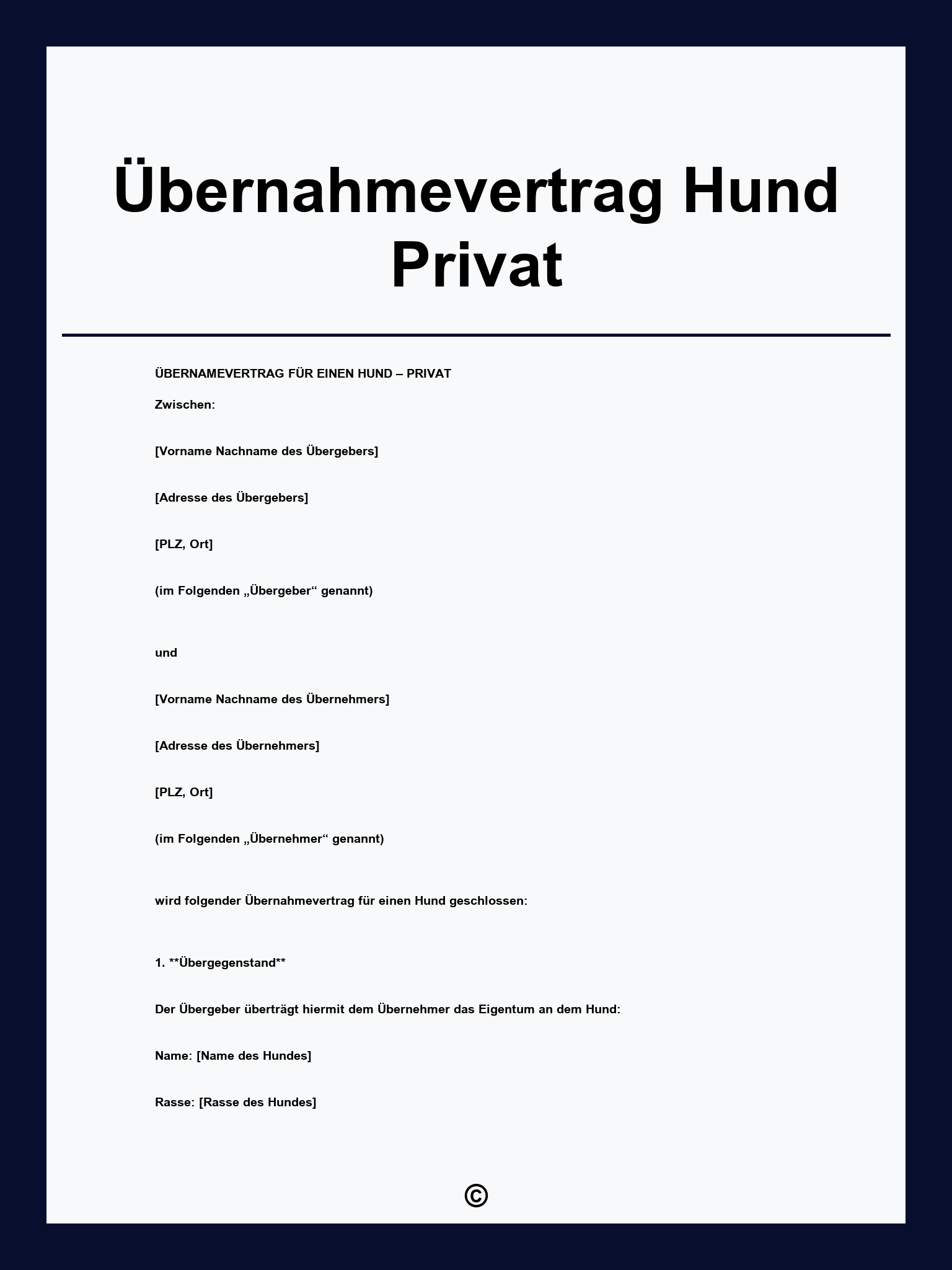 Übernahmevertrag Hund Privat