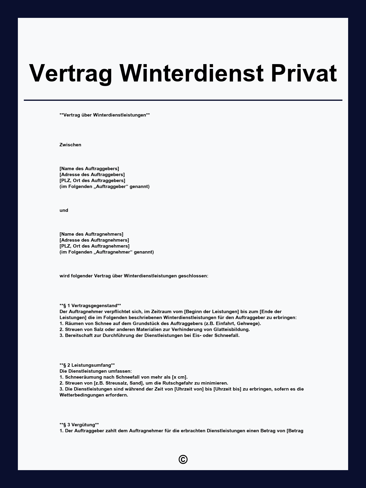 Vertrag Winterdienst Privat